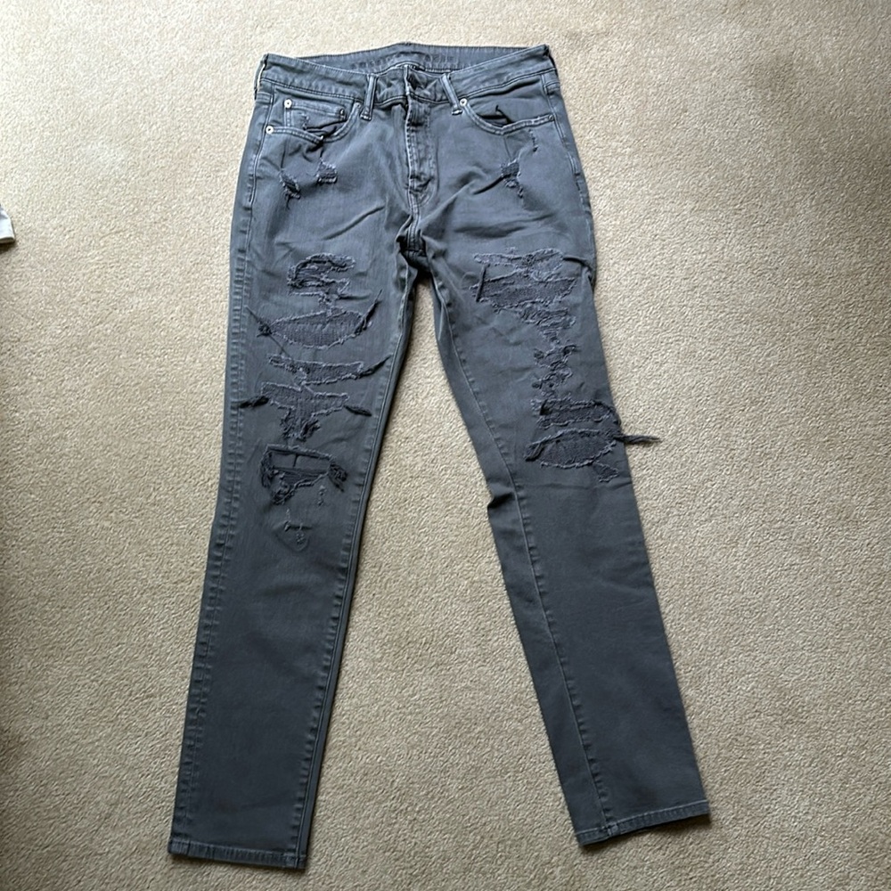 American Eagle, grey ripped jeans, 34X34 slim straight